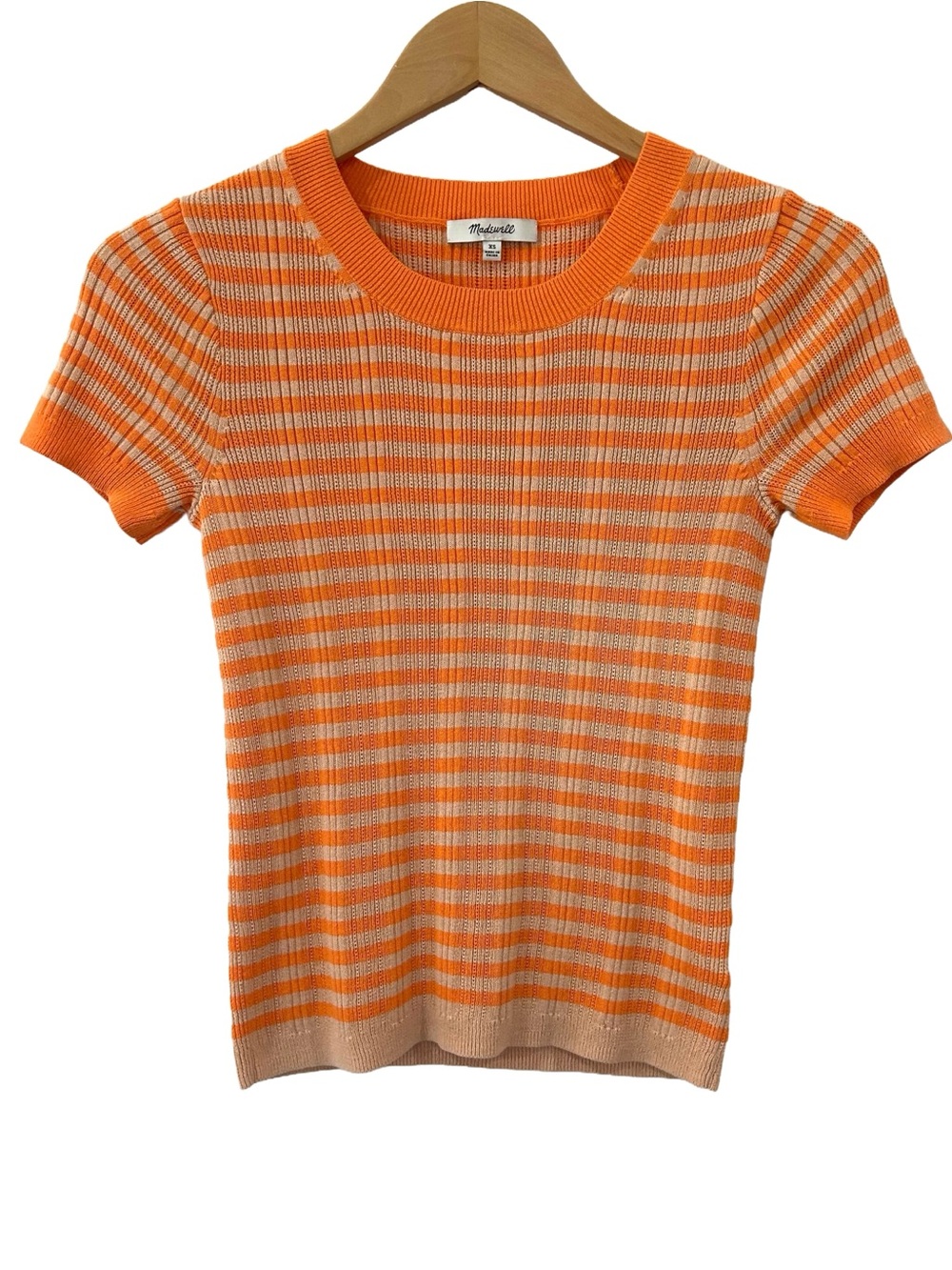 Madewell Ringer Sweater Tee XS orange tan cotton ribbed slim preppy coastal